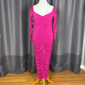 Eloquii Fuchsia Ruched Midi Dress
